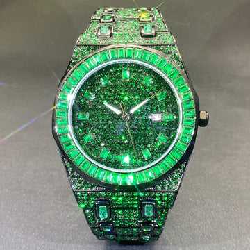 Hip Hop Men's Fashion Green Full Rhinestone Quartz Watch