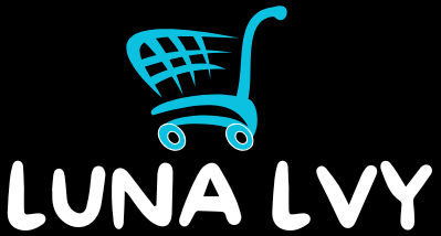 Logo with a blue shopping cart icon and 'LUNA LVY' text on a black background